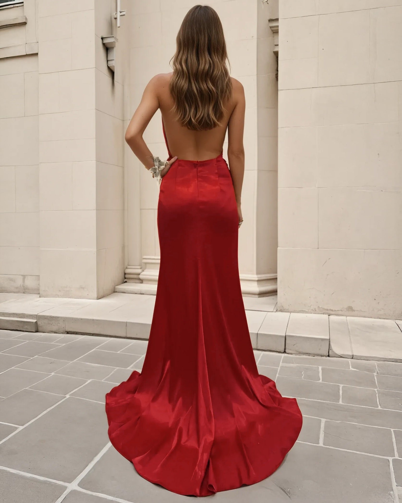 Corine Satin Formal Gown - Red Back