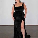Lana Glittery Velvet Gown - Black Glitter
