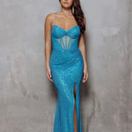 Dalette Sequin Corset Gown Aqua Front