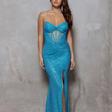 Dalette Sequin Corset Gown Aqua Front