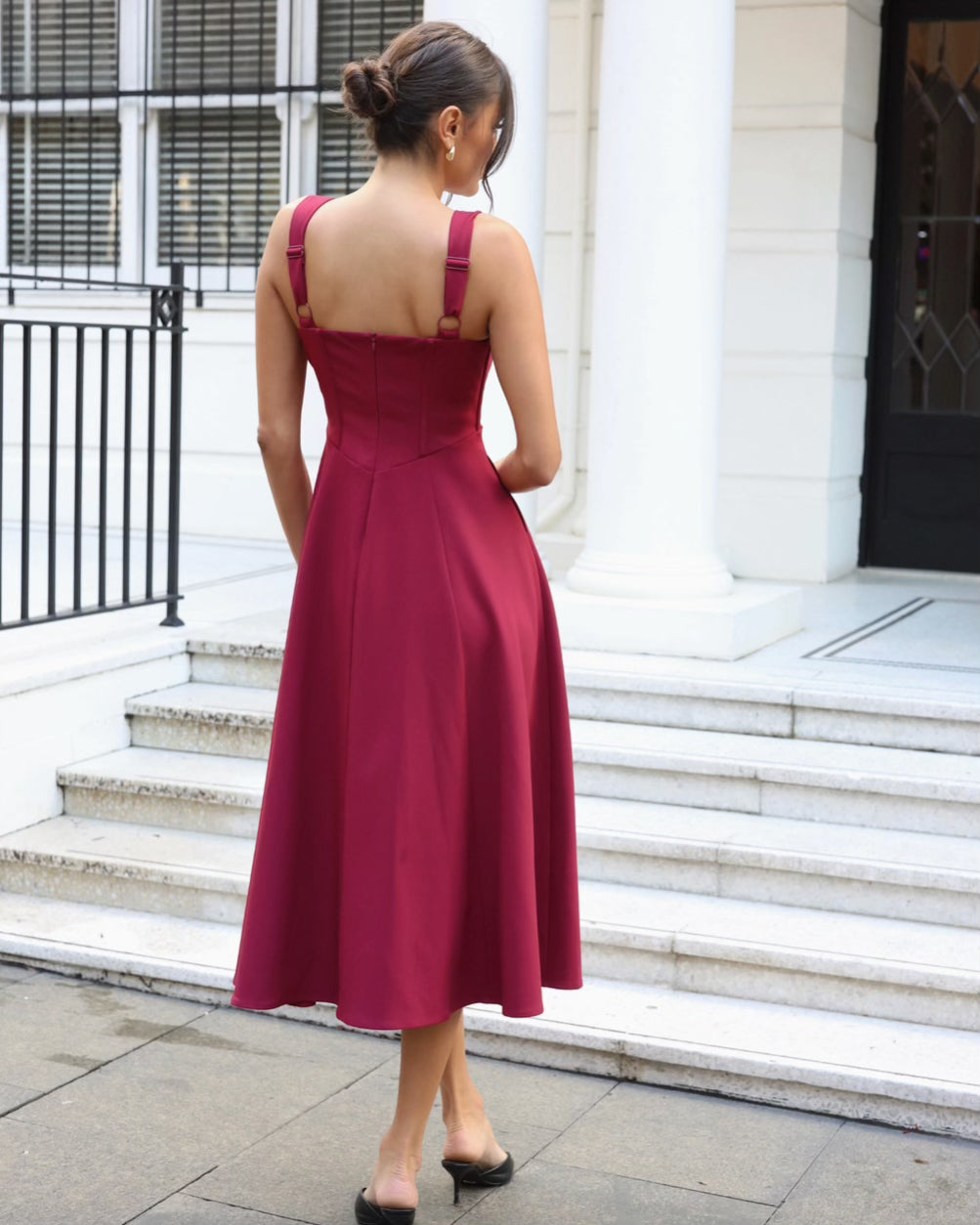 Danielle Midi Corset Dress Wine Back