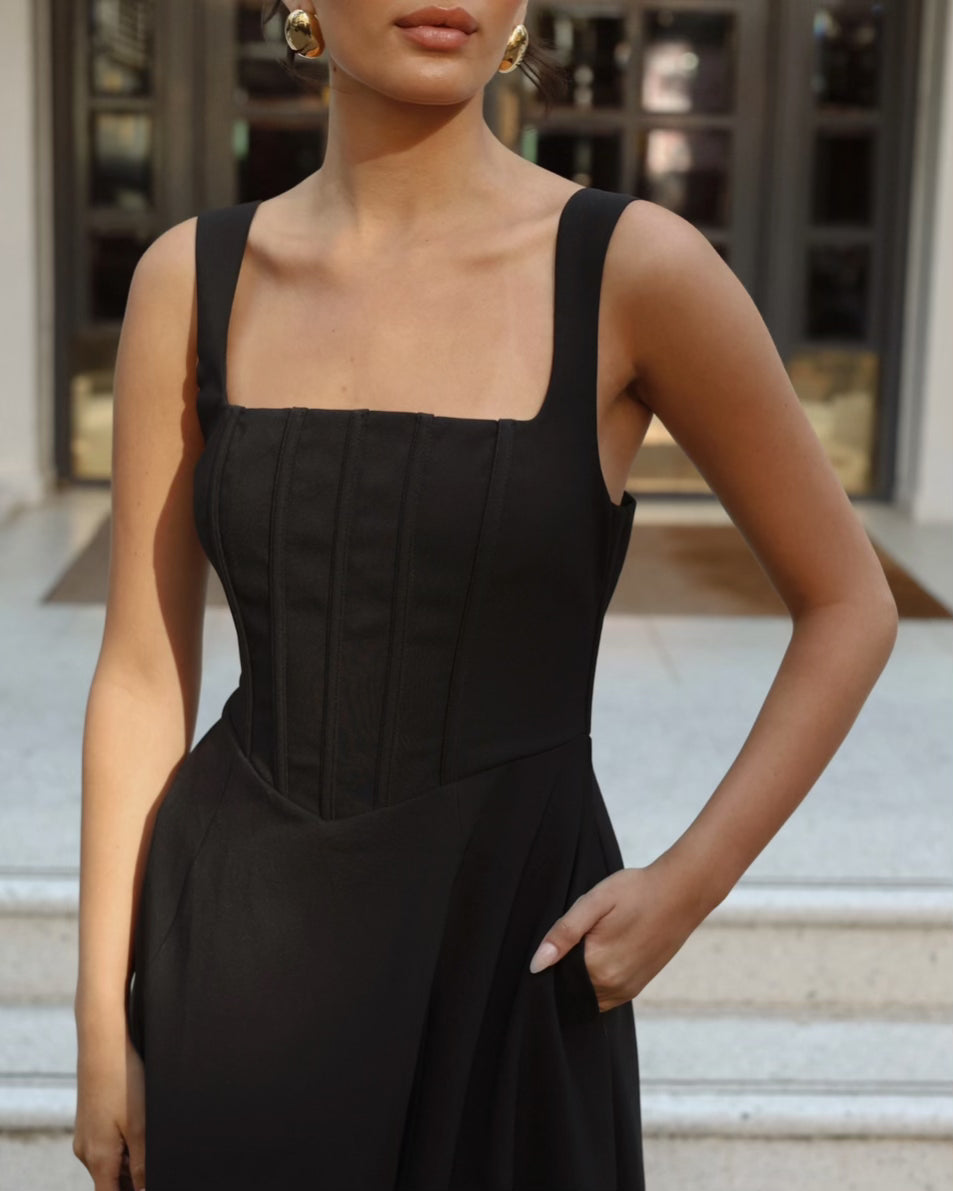 Danielle Midi Corset Dress Black Front