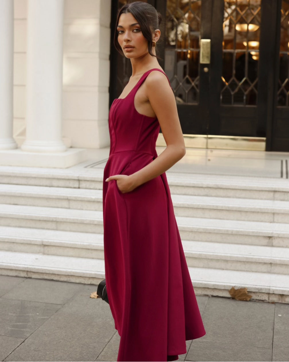 Danielle Midi Corset Dress Wine Side