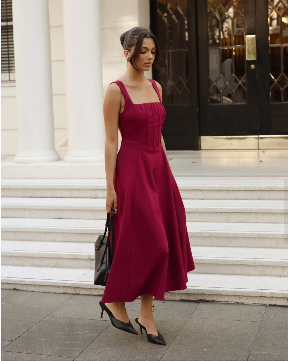 Danielle Midi Corset Dress Wine Side
