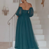 Lilia Off Shoulder Tulle Gown - Emerald