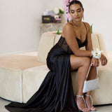 Emeline Satin Corset Gown - Black