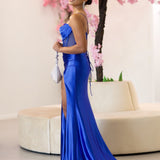 Emeline Satin Corset Gown - Cobalt