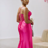 Emeline Satin Corset Gown - Hot Pink