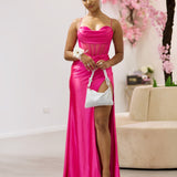 Emeline Satin Corset Gown - Hot Pink