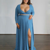 Alice Two Piece Metallic Jersey Gown - Sky Blue