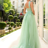 Ingrid Corset Lace Formal Gown - Sage Back