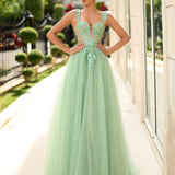 Ingrid Corset Lace Formal Gown - Sage Front