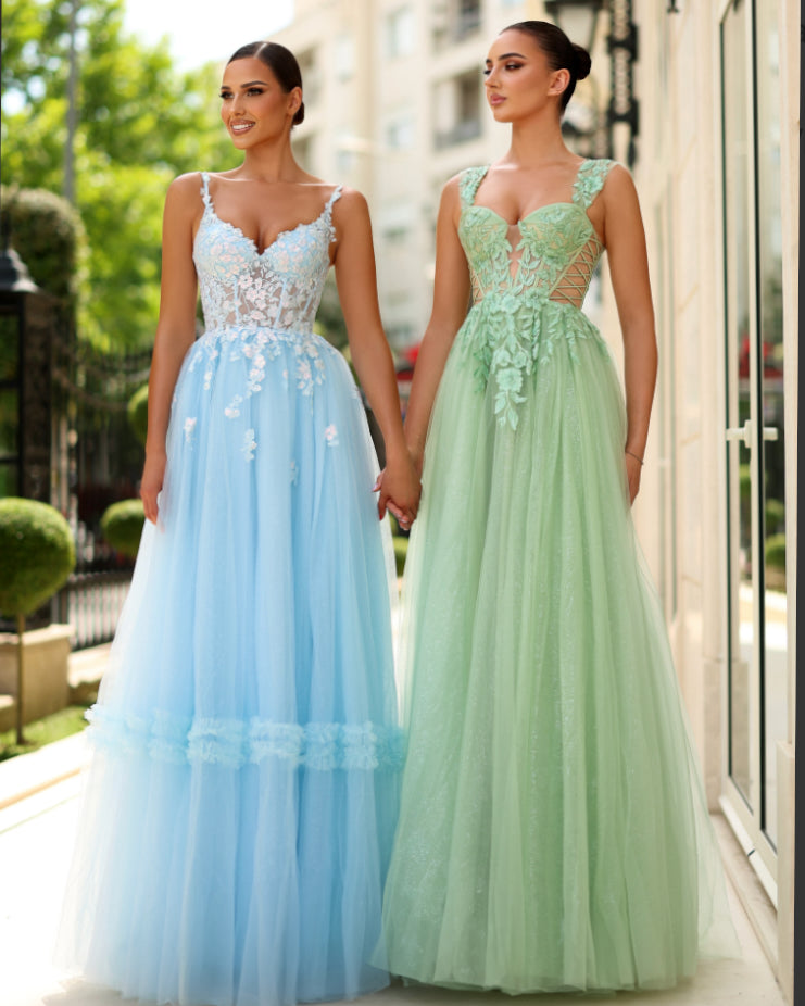Ingrid Corset Lace Formal Gown - Sage
