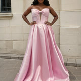 Isabelle Strapless Bow Gown - Light Pink