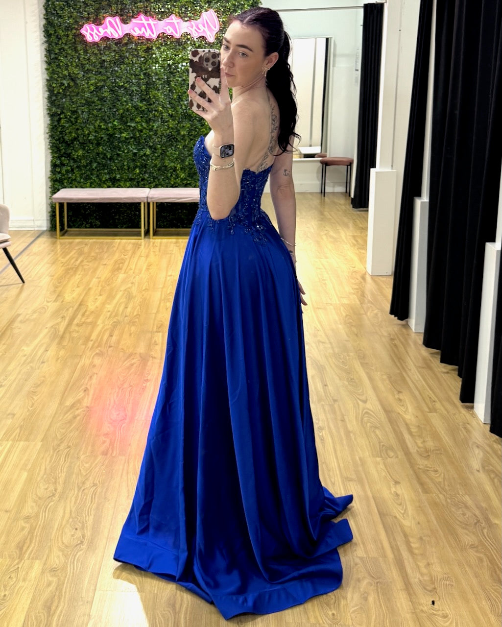 Kaia Strapless Corset Gown Cobalt back
