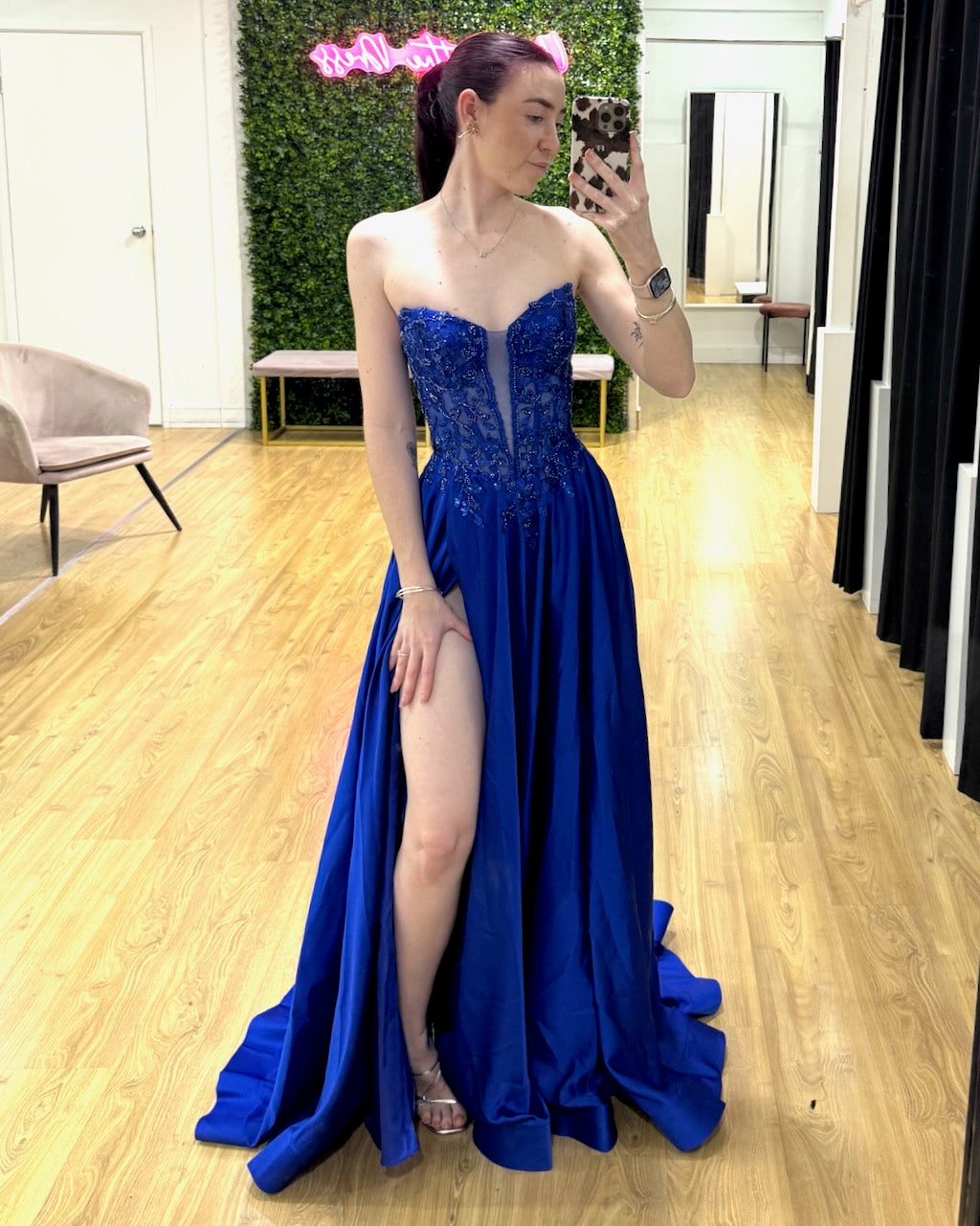Kaia Strapless Corset Gown Cobalt front