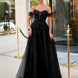 Liana Off Shoulder Corset Ball Gown - Black