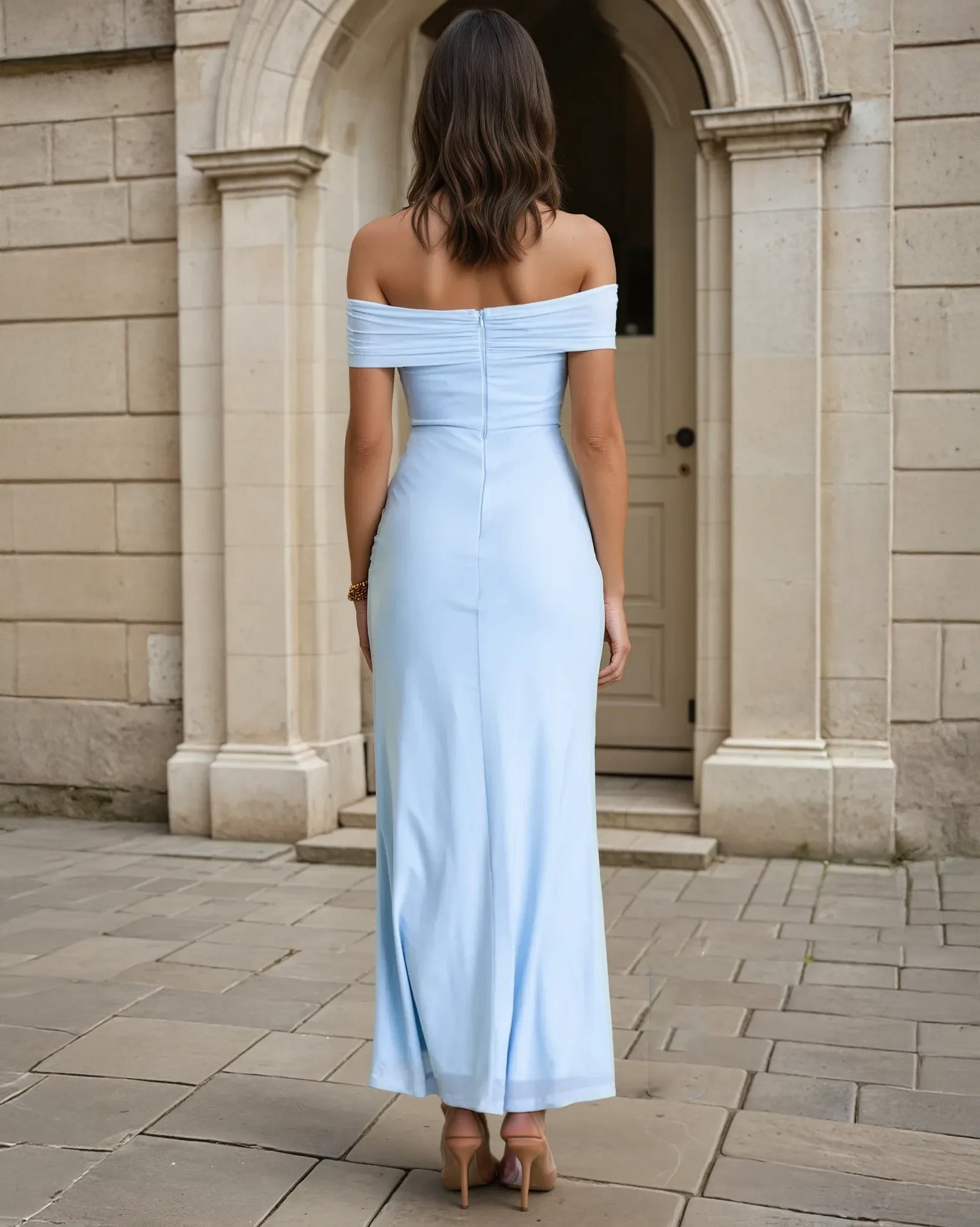 Naya Off Shoulder Maxi Dress Blue Back
