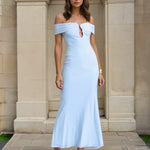 Naya Off Shoulder Maxi Dress Blue Front