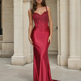 Niki Corset Satin Gown Ruby Front