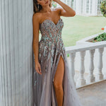 Delilah Beaded Gown Lilac Multi front
