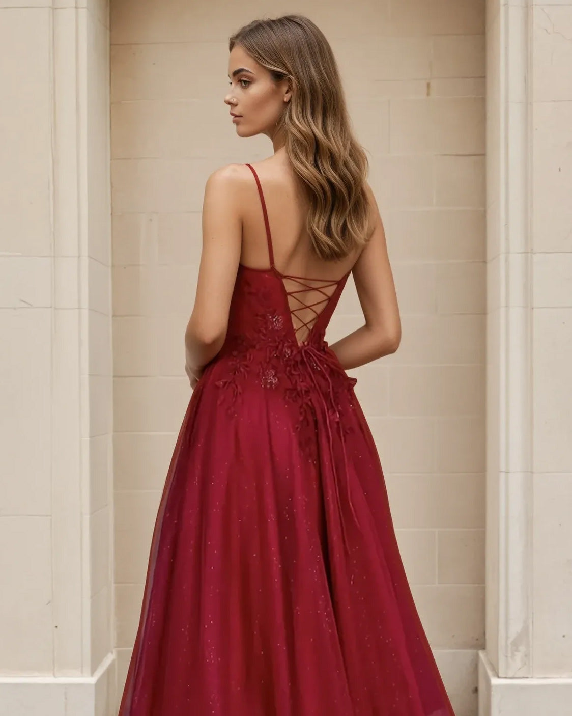Patrice ball gown tulle corset wine back