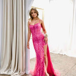 Riley Corset Lace Gown - Fuchsia