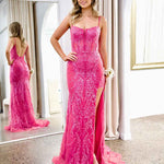 Riley Corset Lace Gown - Fuchsia