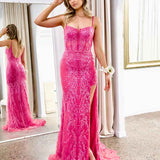 Riley Corset Lace Gown - Fuchsia