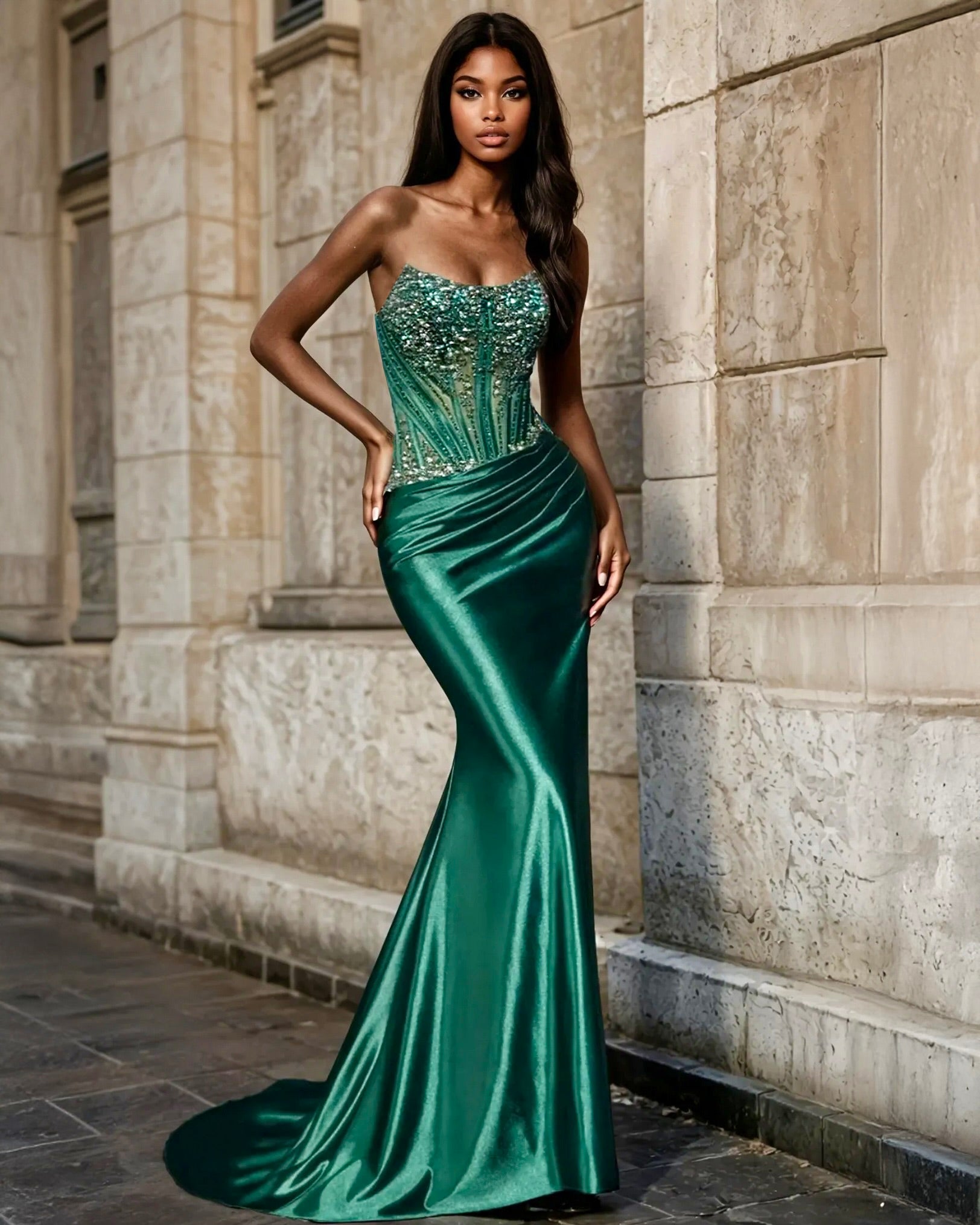 Romana Corset Gown Emerald