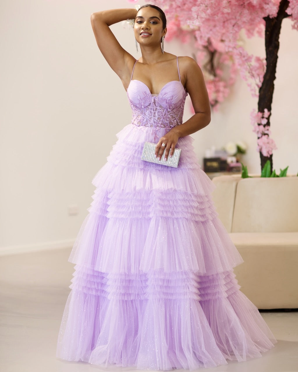 Rosamund Layered Tulle Gown Lilac - Main Image