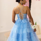 Rosamund Layered Tulle Gown - Dusty Blue