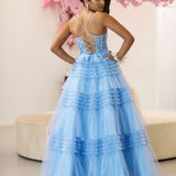 Rosamund Layered Tulle Gown - Dusty Blue