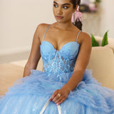 Rosamund Layered Tulle Gown - Dusty Blue