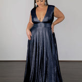 Sabrina Stretch Shimmer Gown - Midnight Navy