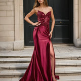 Sasha Strapless Corset Gown - Burgundy