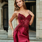 Sasha Strapless Corset Gown - Burgundy