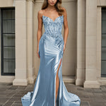 Sasha Strapless Corset Formal Gown - Light Blue Front