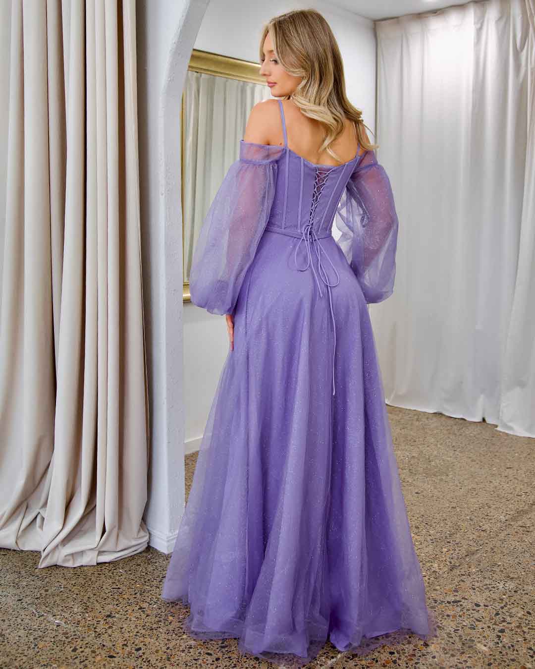Savannah Off Shoulder Corset Gown - Purple