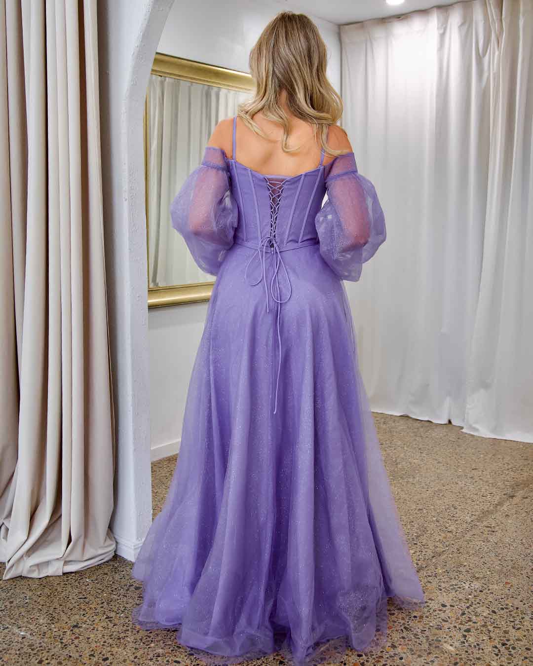 Savannah Off Shoulder Corset Gown - Purple