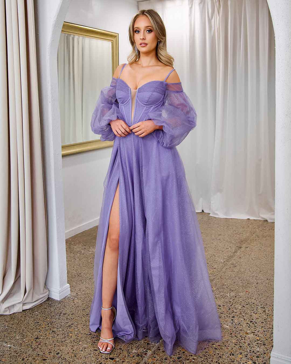 Savannah Off Shoulder Corset Gown - Purple