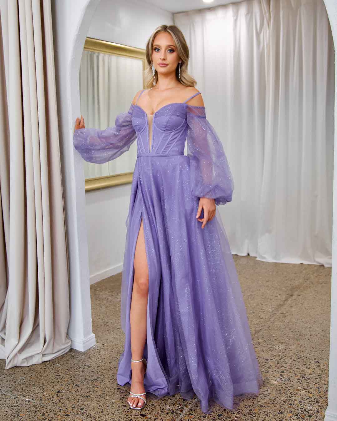 Savannah Off Shoulder Corset Gown - Purple