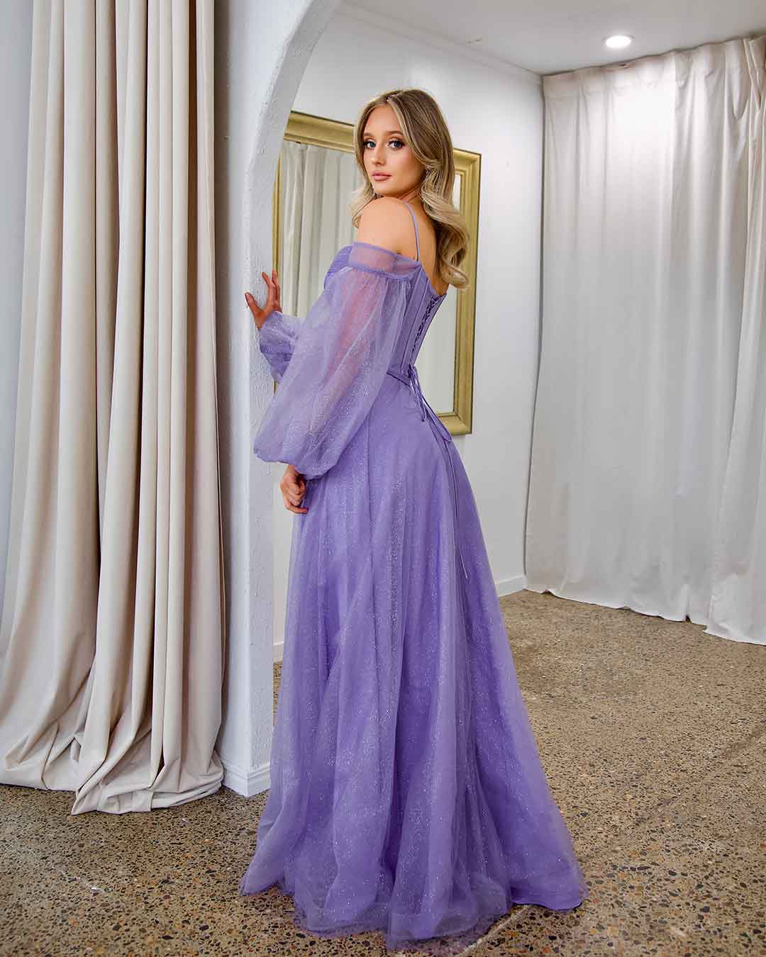 Savannah Off Shoulder Corset Gown - Purple