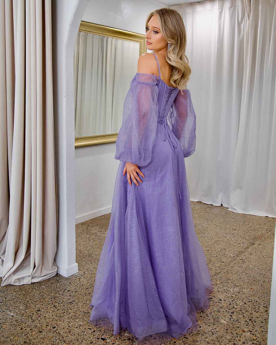 Savannah Off Shoulder Corset Gown - Purple