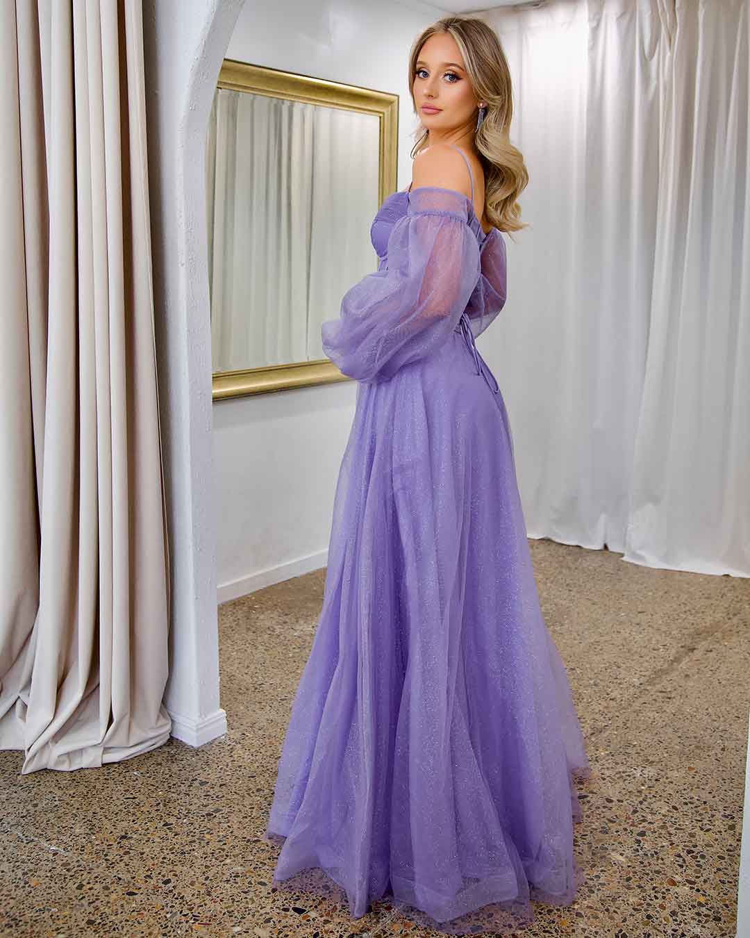 Savannah Off Shoulder Corset Gown - Purple