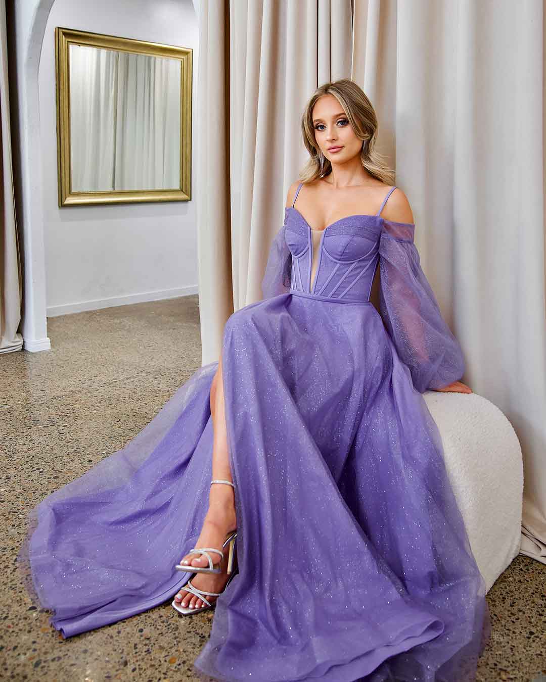 Savannah Off Shoulder Corset Gown - Purple