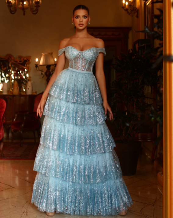 Maxine Layered Glitter Gown - Ice Blue Maxine Layered Glitter Gown - Ice Blue