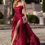 Juliette Strapless Glitter Gown - Wine