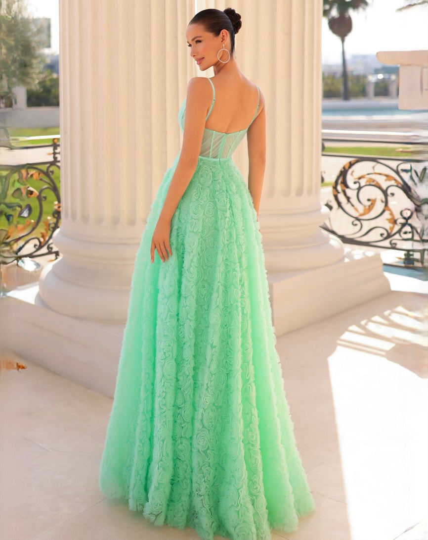 Elodie Floral Gown - Mint