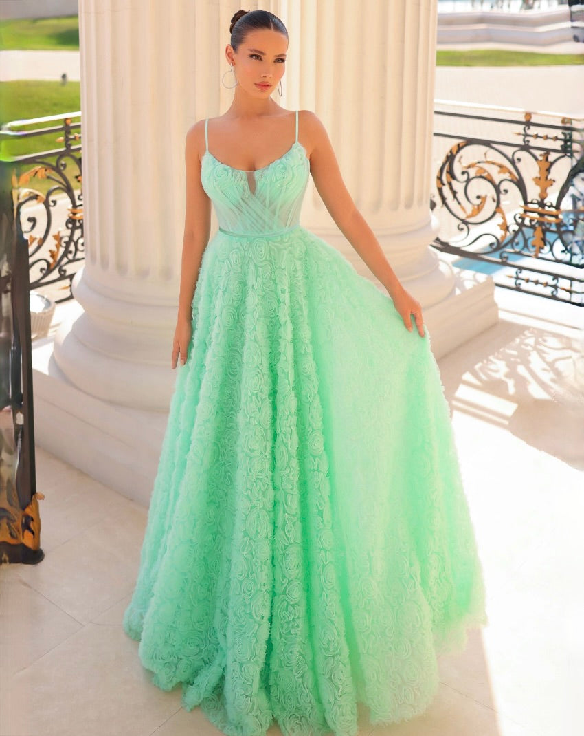 Elodie Floral Gown - Mint